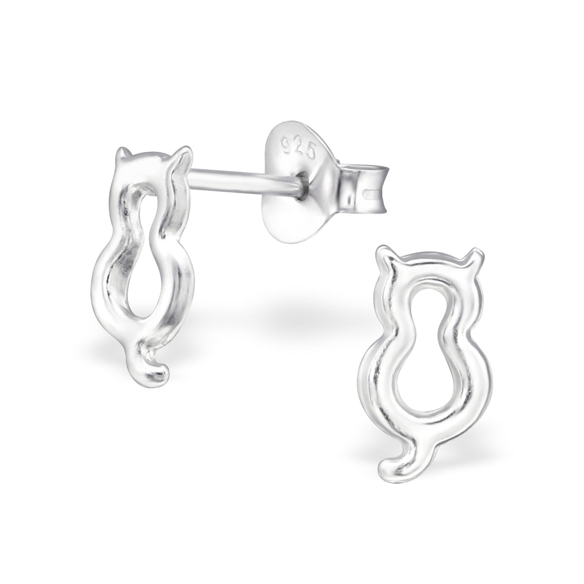 925 Sterling Silver Cat Outline Minimalist Stud Earrings & Gift Box #2