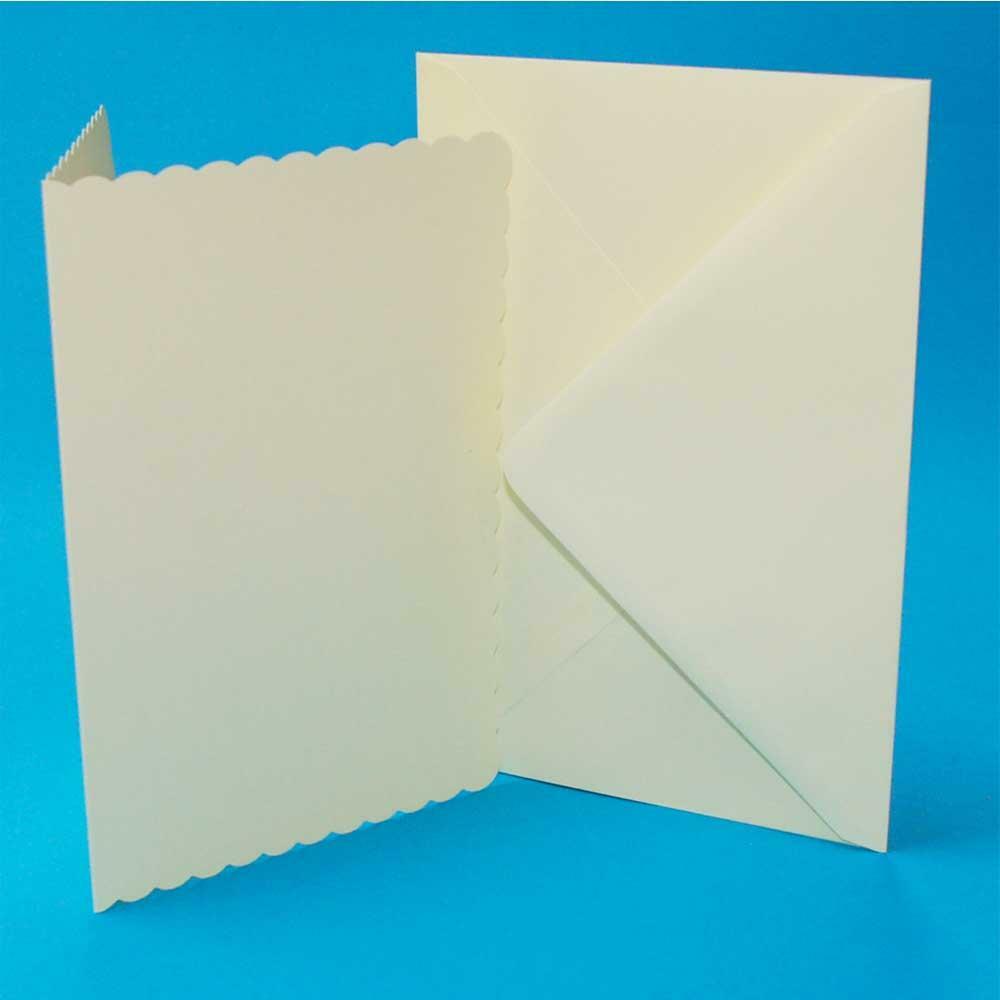 Blank Cards With Envelopes Wedding Baby Craft Scrapbook Christmas Gift Decoupage - Ivory Scalloped 5x7 Inch (175mm x 125mm)