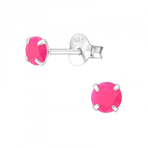 925 Sterling Silver Neon Stud Earrings 4mm & Gift Box - Fuchsia