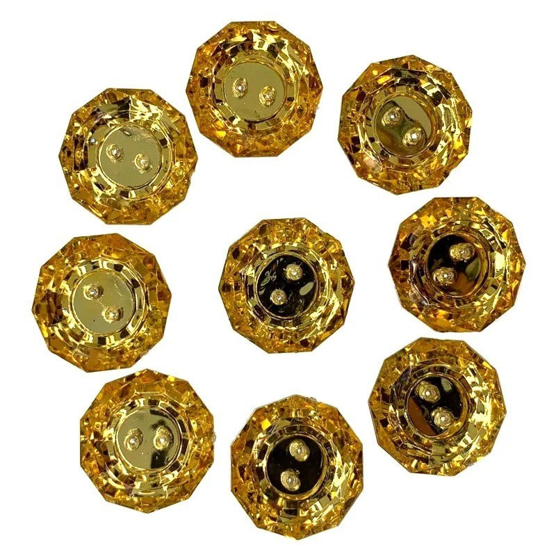 10 x Crystal Rhinestone Acrylic Faceted Buttons - 2 Hole - 1.8cm - Yellow