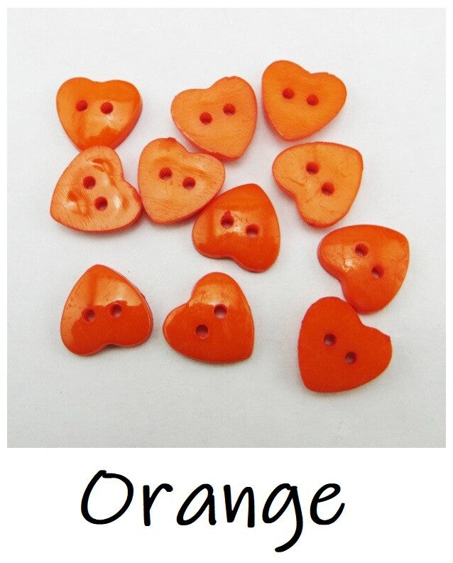 Heart Buttons 11mm - 2 Hole - Sewing Knitting Customise Craft Scrapbook - Orange