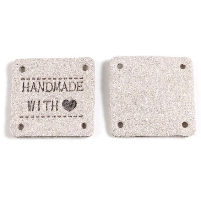 Faux Suede Labels Handmade with Love Square Clothing Tag Label Tags 25x25mm - Design 13
