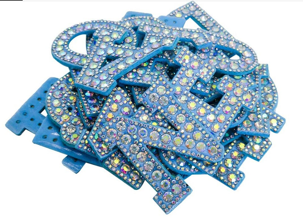 Blue Rhinestone Letter Patch Patches Glue or Sew on Alphabet Crystal Customise