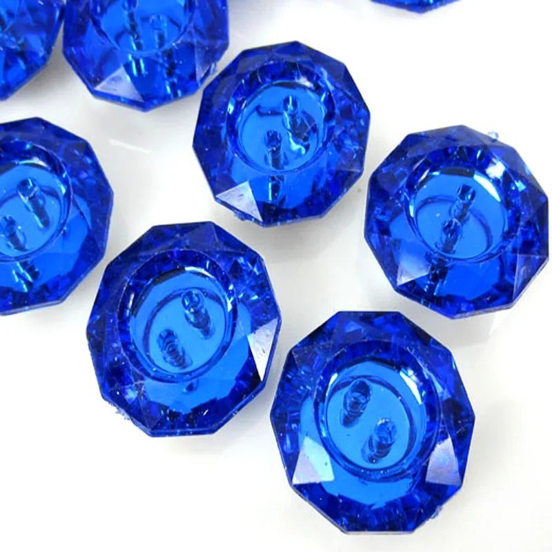 10 x Crystal Rhinestone Acrylic Faceted Buttons - 2 Hole - 1.8cm - Royal Blue