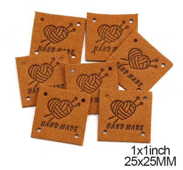 Faux Suede Leather Labels Hand Made Knit Design Clothing Tag Label Tags 25x25mm - Design 4