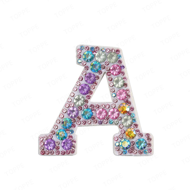 Multicoloured Crystal Rhinestone Letter Patch Patches Iron on Sew on Alphabet