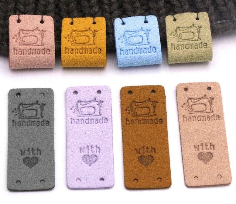 Faux Suede Leather Labels Made with Love Clothing Tag Label Sewing Tags 2x5cm