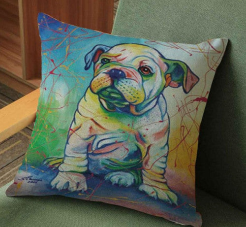 CUSHION COVER DECORATIVE DOG BREEDS ART CANVAS VINTAGE RETRO 43 x 43 CM - 10