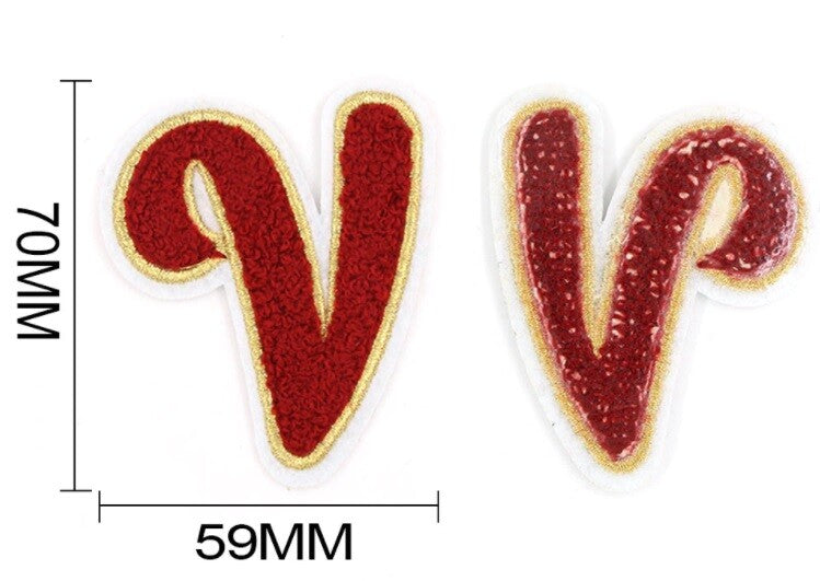 Red & Gold Chenille Patch Letter Patches Iron on Sew on Alphabet Embroidery