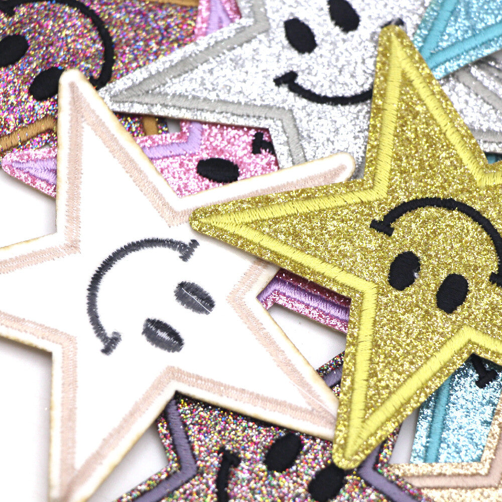 Glitter Star Patch Iron on Sew on Happy Stars 9cm