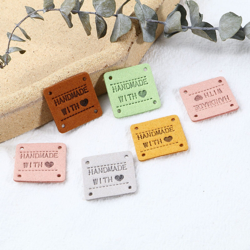 Faux Suede Labels Handmade with Love Square Clothing Tag Label Tags 25x25mm