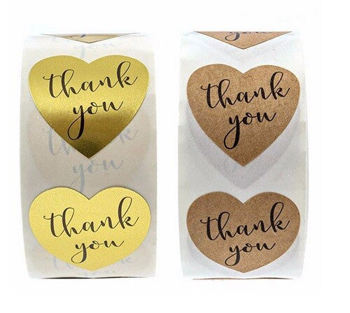 Heart Thank You Labels Stickers Gift Food Seal Homemade Craft 2.5cm