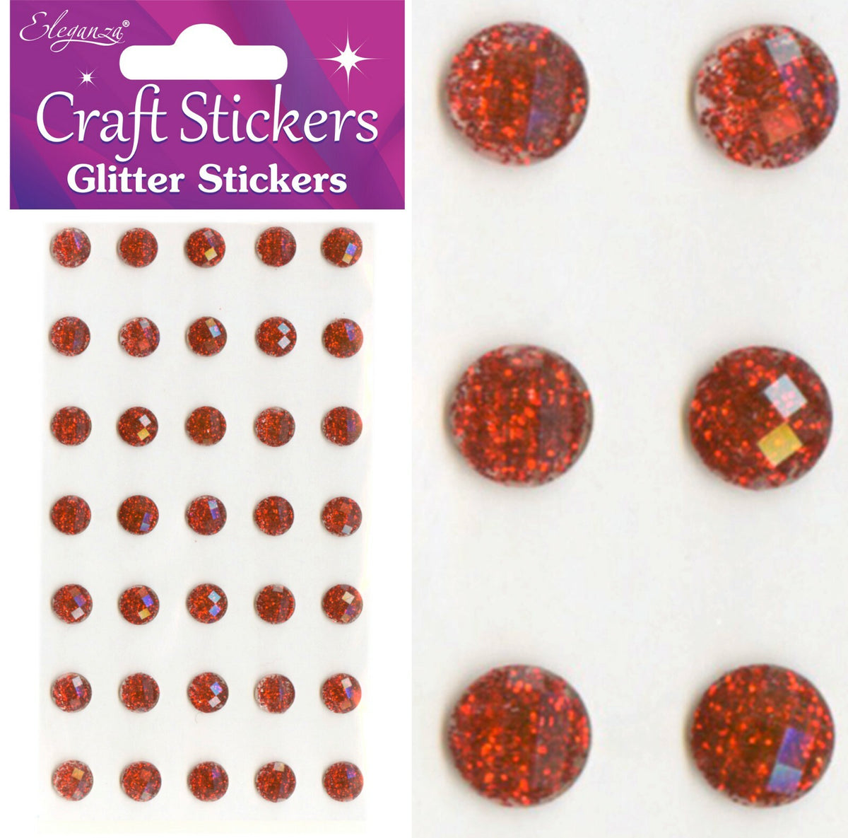 3D Stickers Craft Pearl Dots Sparkly Glitter Gem Craft Card Making Self Adhesive - 8mm - Red