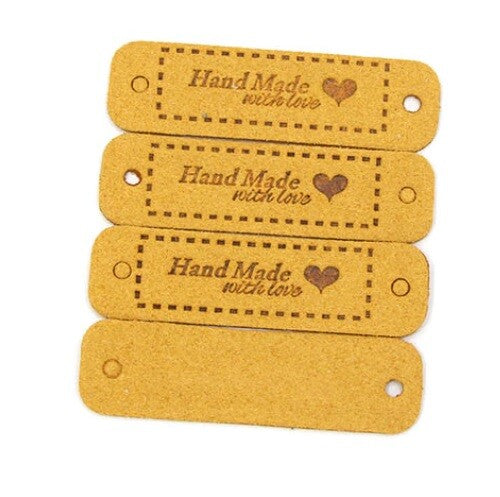 Faux Suede Leather Labels HAND MADE WITH LOVE Clothing Tag Label Tags 15x56mm - Design 5