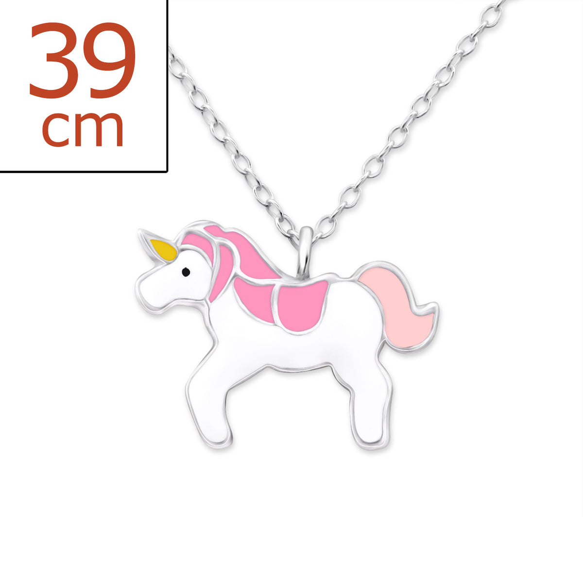 925 Sterling Silver Magical Pink & White Unicorn Necklace & Gift Bag