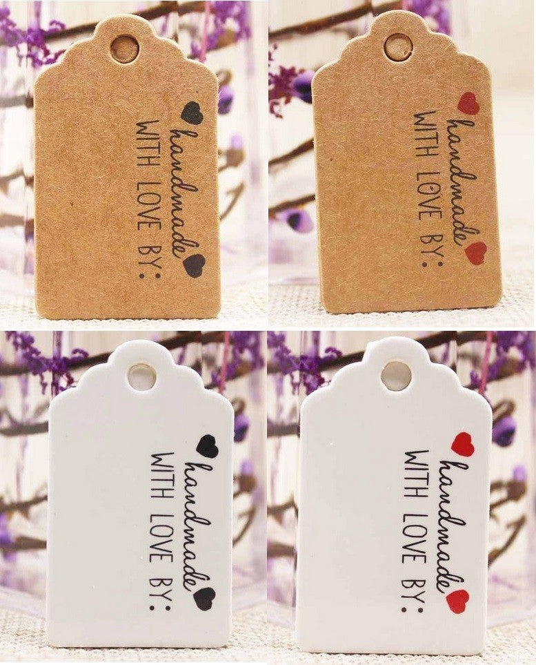 5x3cm Craft Paper Tags 'Handmade with Love by' Hand Made Gift Tag