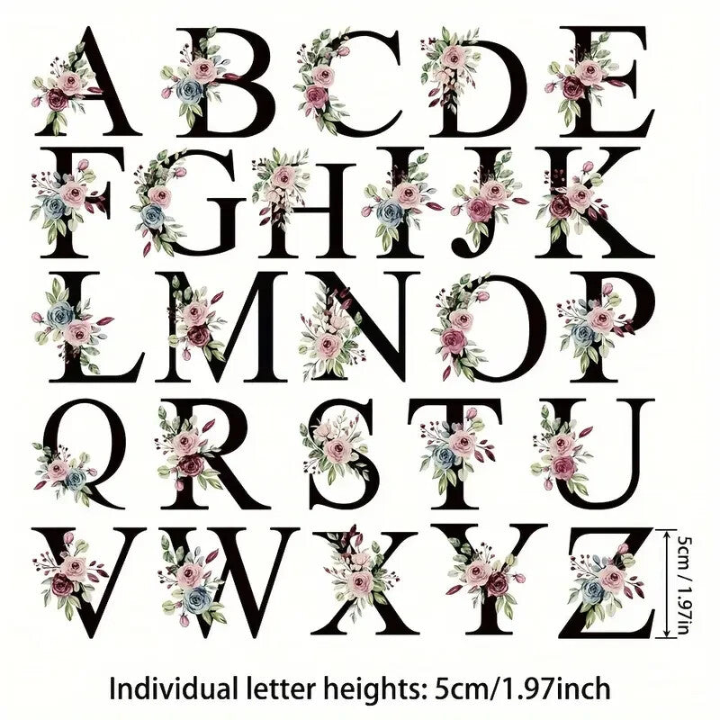 All 26 Letters Alphabet Hotfix Transfer Hot Transfer Patch Black Flower Design