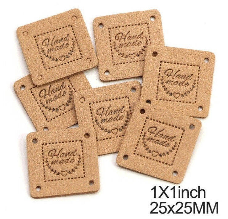 Faux Suede Leather Labels Hand Made Square Clothing Tag Label Tags 25x25mm - Design 8
