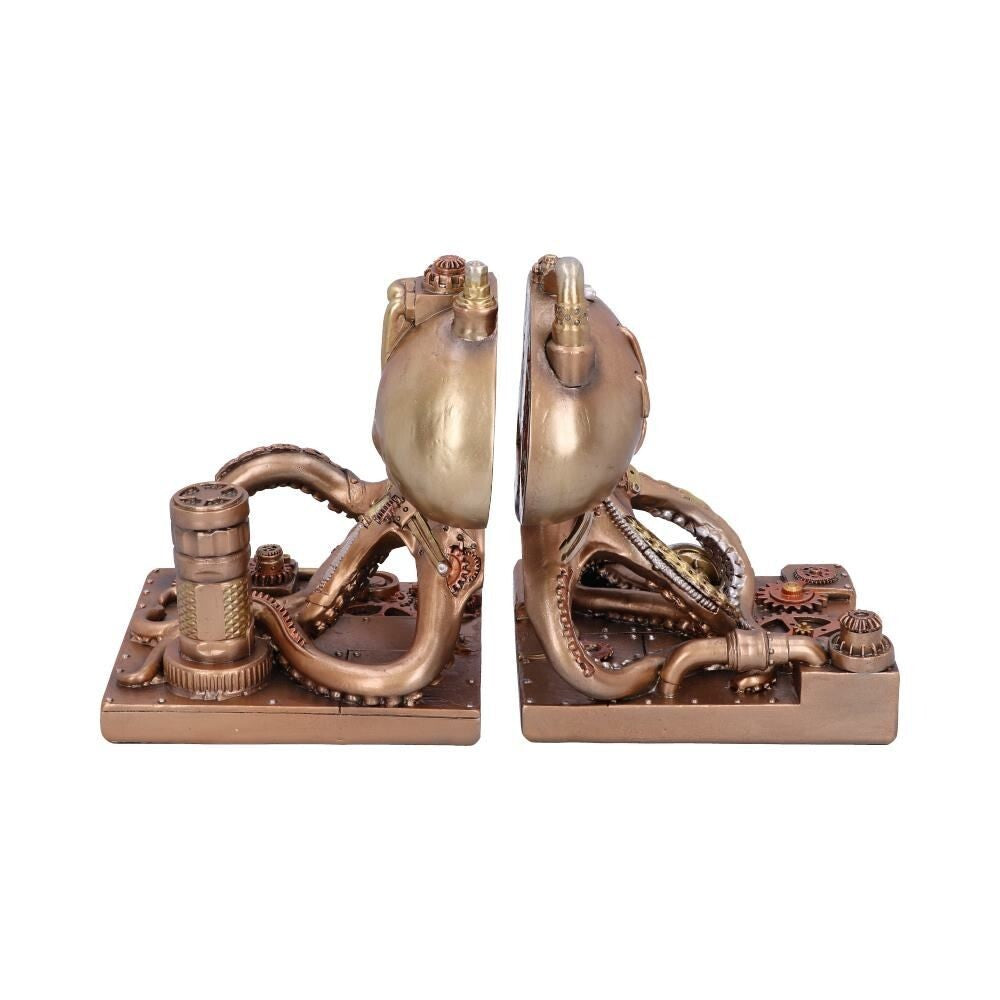 Bronze Steampunk Octonium Bookends Mechanical Octopus Shelf Ends 26.5cm
