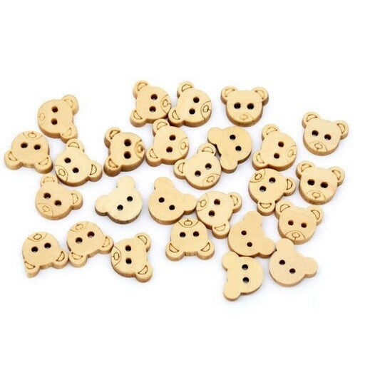 Teddy Bear Buttons Embellishments Scrapbook Craft Customise Clothing Garment - NATURAL WOOD BEARS 1.1x1.3cm
