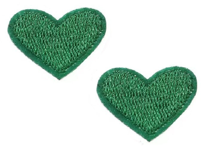 2 Dark Green Heart Patches Iron On Sew On Hearts Patch Embroidered Badges