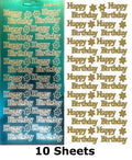 10 Sheets - Sky Blue Happy Birthday Mirror Shine Peel Off Sticker Craft Stickers
