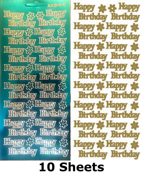10 Sheets - Sky Blue Happy Birthday Mirror Shine Peel Off Sticker Craft Stickers