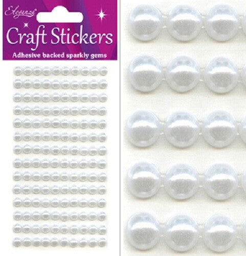 3D Stickers Pearl Dots Sparkly Glitter Gem Card Craft Wedding Self Adhesive - 6mm White (140 gems)