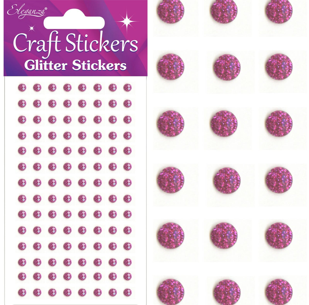 3D Stickers Craft Pearl Dots Sparkly Glitter Gem Craft Card Making Self Adhesive - 4mm - Fuchsia