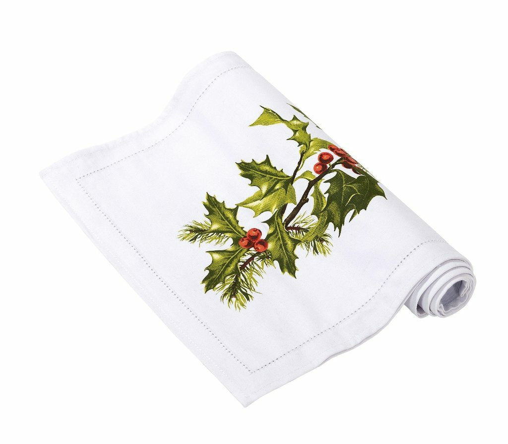 Christmas Table Cover or Runner Botanical Holly Festive Glitter Damask - Botanical Holly Fabric Runner