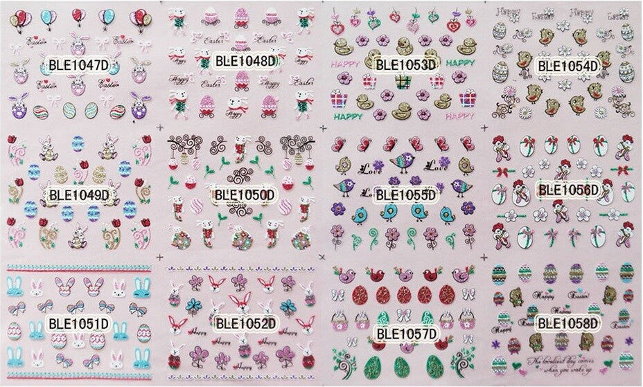 Nail Decals Nail Art Transfers Stickers Easter Egg Bunny Chick Ducks Spring