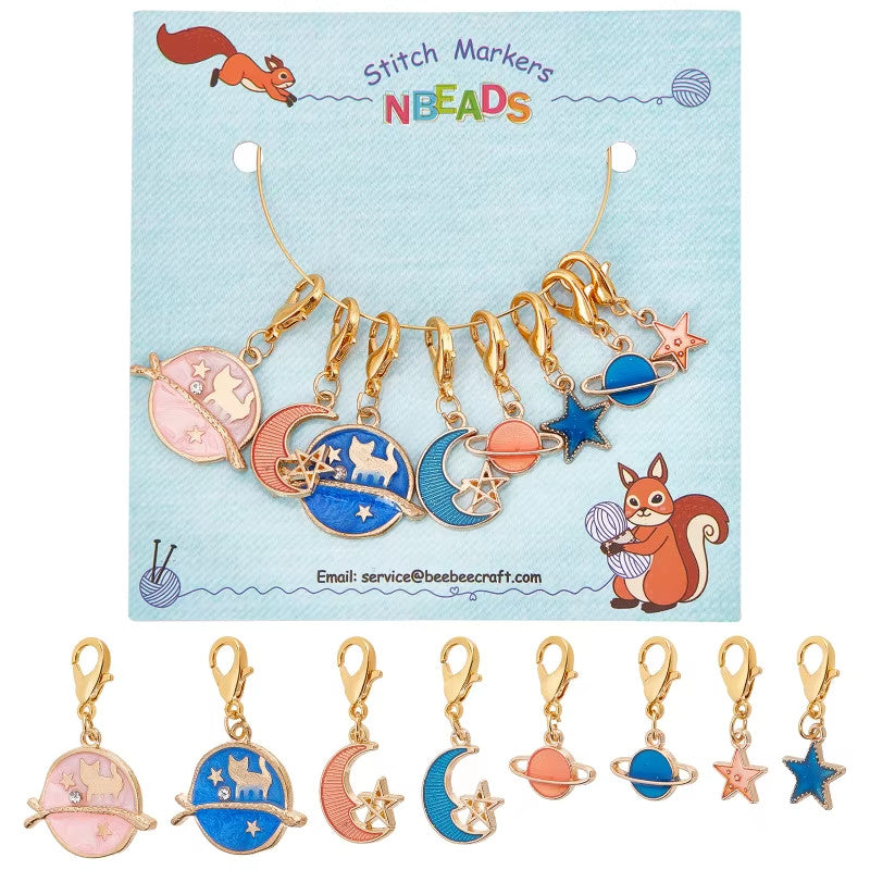 8 Star Moon Planets Counter Crochet Knitting Clip Cute Stitch Markers Holders