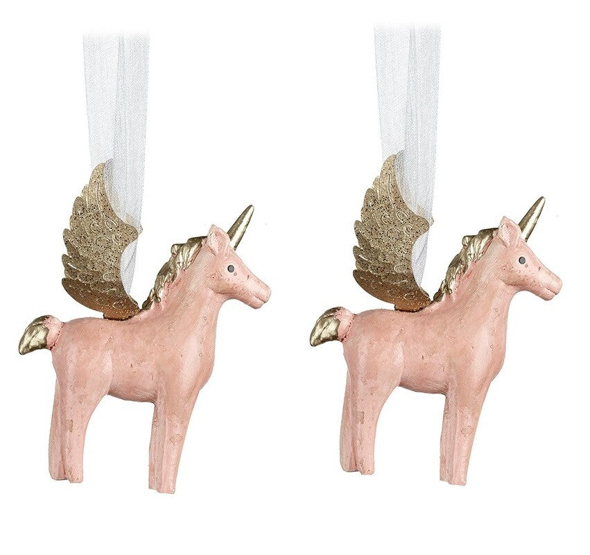 Glass Handcrafted Baubles Premium Traditional Christmas Tree Decoration - 2 Pack Resin Unicorns