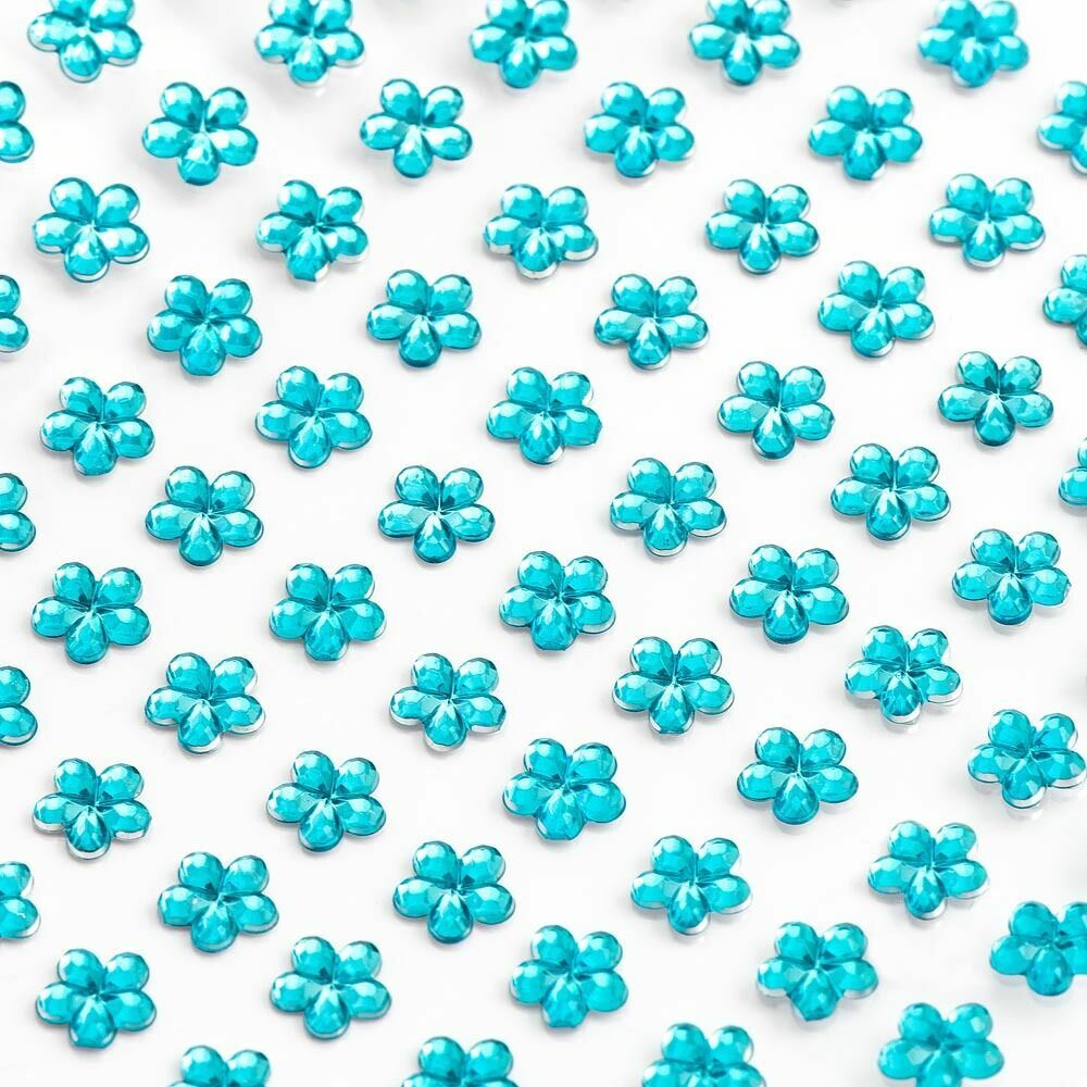 Flower Self Adhesive Craft Diamante Rhinestone Flower Gems Stick on Crystals - Turquoise