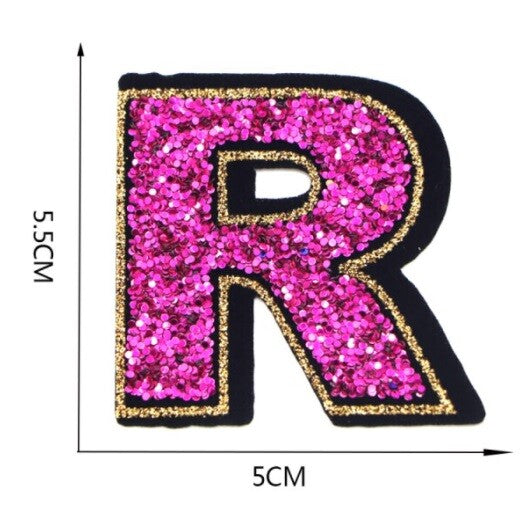 Large Pink Sequins Glitter Letter Patch Iron on Sew on Alphabet Customise 5.5cm - R