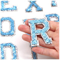 Blue & Silver Glitter Varsity Letter Patch Iron or Sew on Alphabet Patches