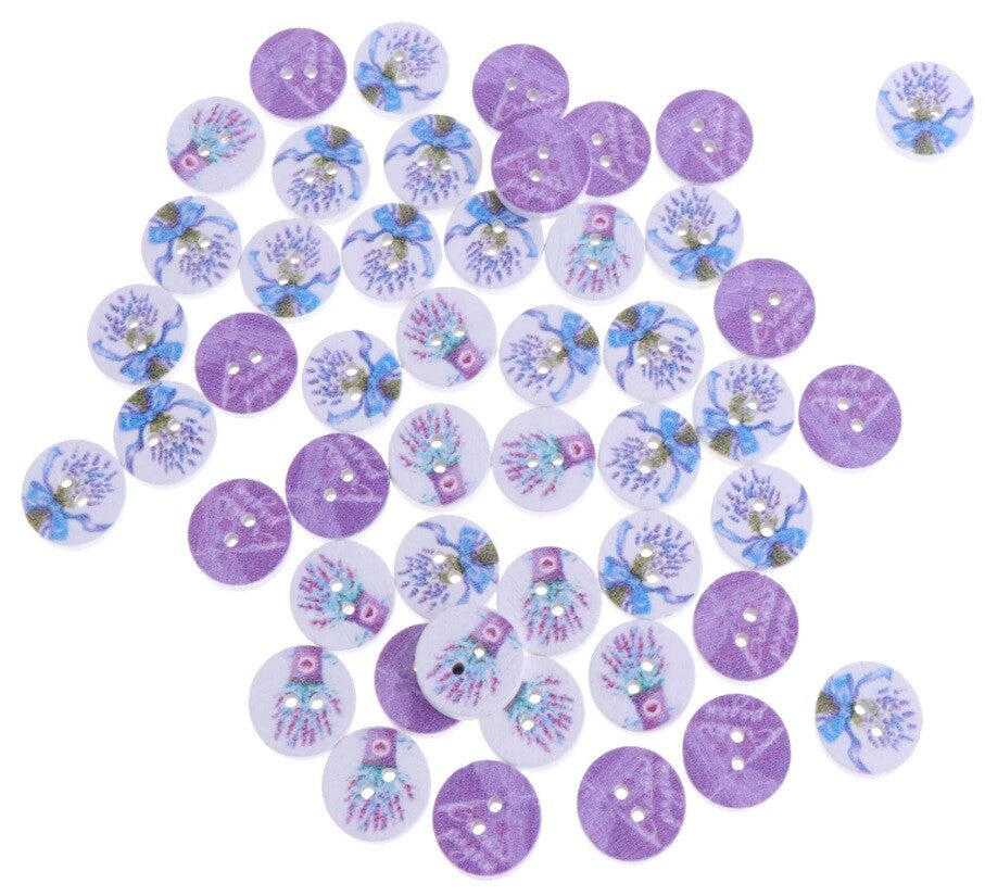Lavender Plant Flower Wooden Wood Buttons Card Making Sewing Craft 5/10/20/50