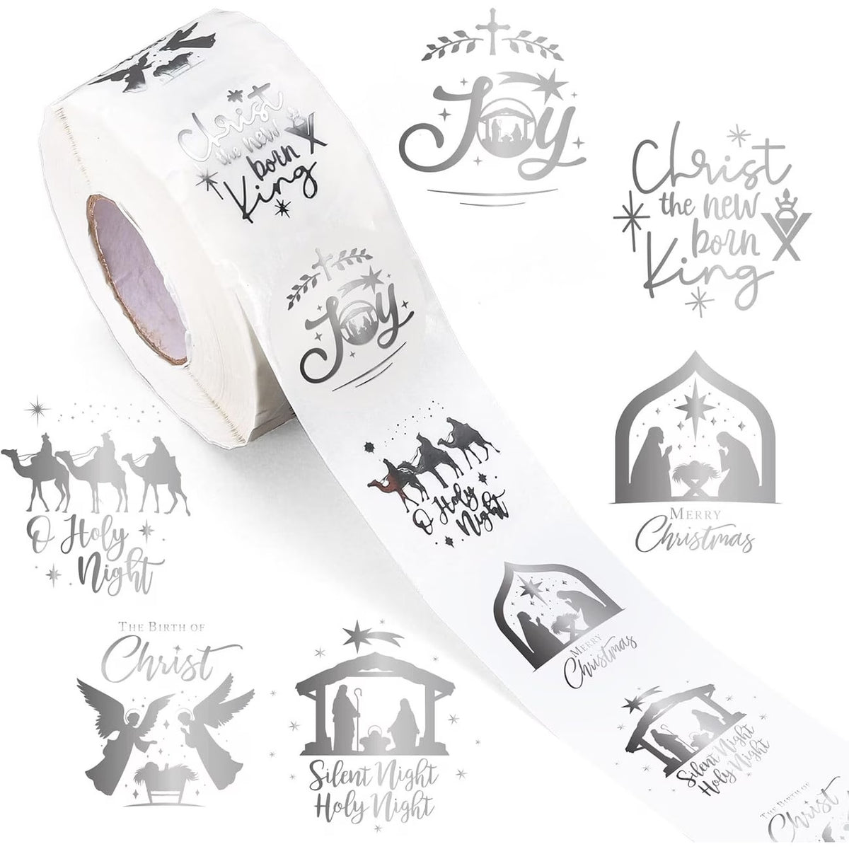 Christmas Stickers Silver Nativity Transparent Peel & Stick Labels Gift Sticker