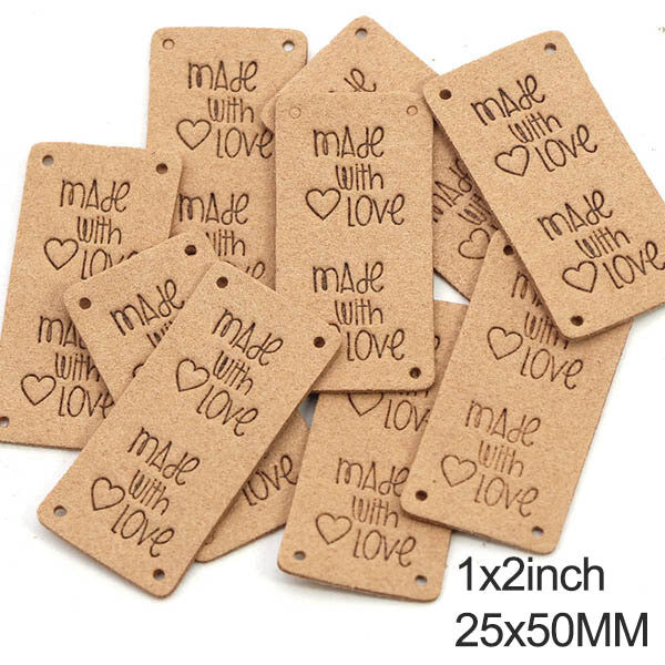 Faux Suede Leather Labels MADE WITH LOVE Clothing Tag Label Tags 25x50mm - Design 8