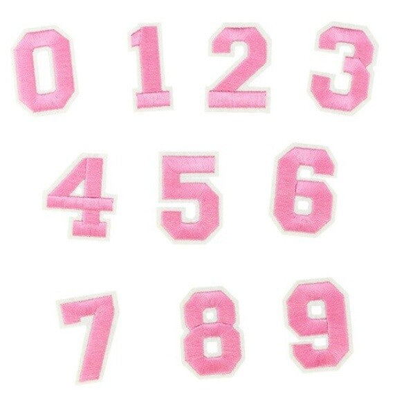 Number Patch Iron or Sew on Numbers Varsity Patches Customise Clothing 5x3cm - Pink