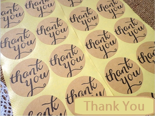 Round Paper Labels 'Thank you' Gift Food Kraft Craft Stickers Seal TY1