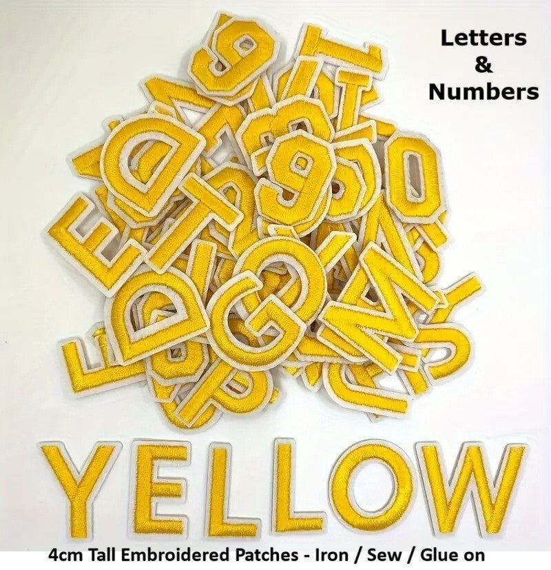 Yellow Letter Number Patch Iron on Sew on Alphabet Embroidered Letters Patches
