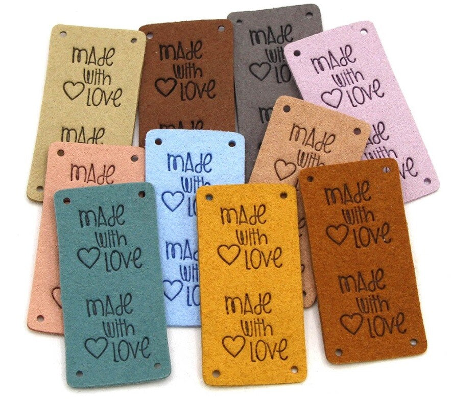Faux Suede Leather Labels MADE WITH LOVE Clothing Tag Label Tags 25x50mm