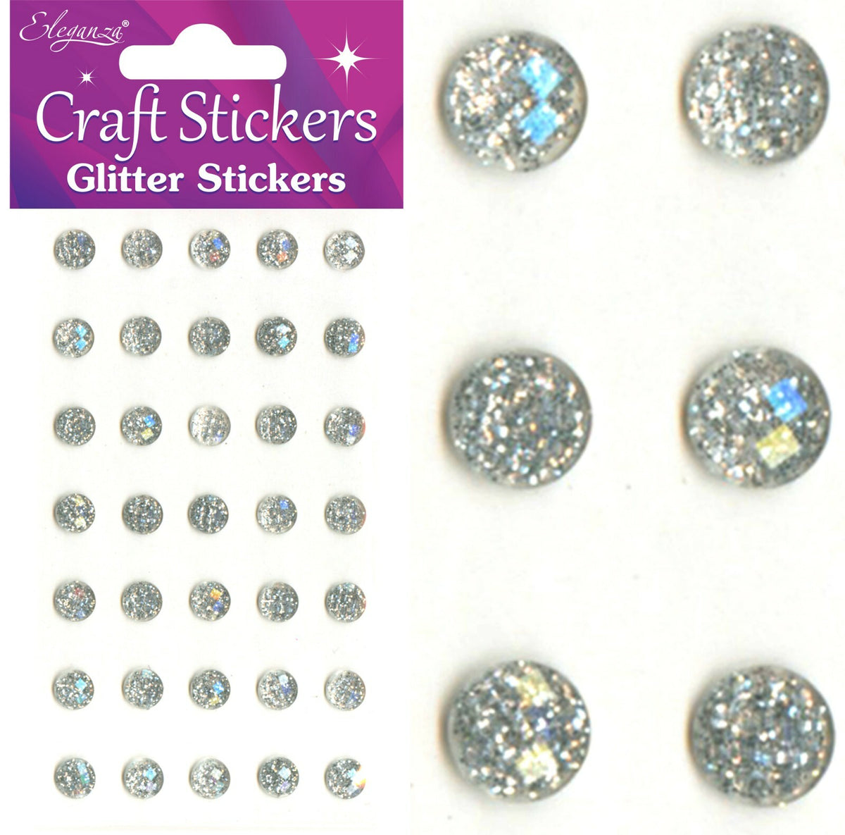 3D Stickers Craft Pearl Dots Sparkly Glitter Gem Craft Card Making Self Adhesive - 8mm - Silver