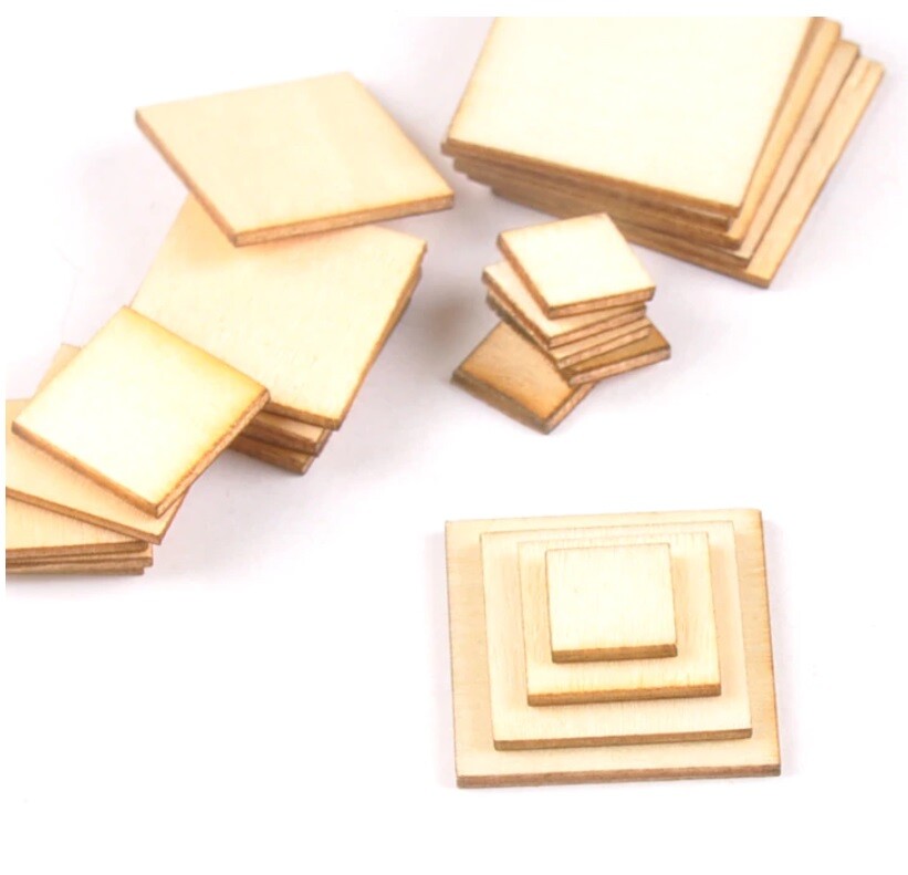 Wooden Square Flat Shape Craft Wood Square Edge Tag Embellishments Decoration