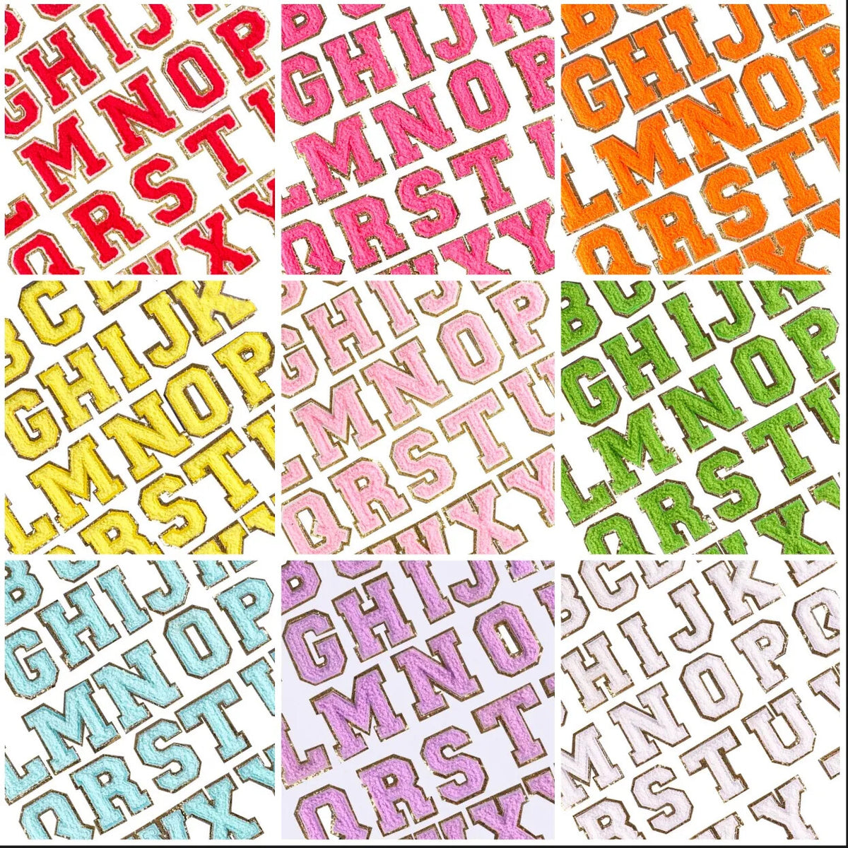 3D Multicolour & Gold Chenille Patch Letter Patches Iron on Alphabet 5.5cm