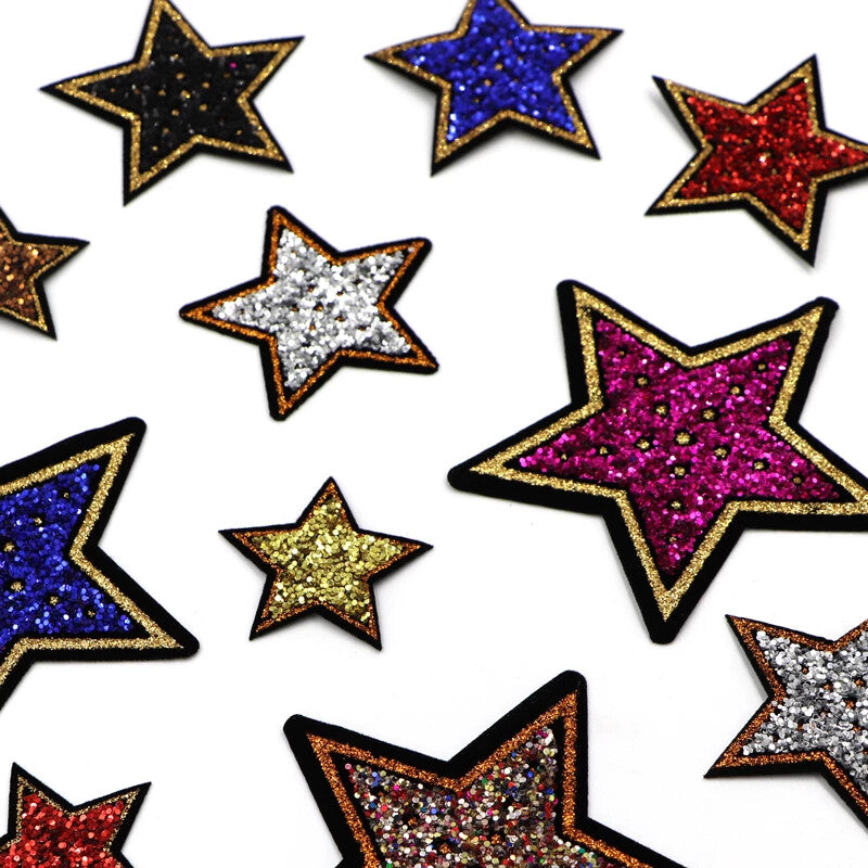 Star Sequin Sparkle Glitter Space Patch Patches Iron on Stars in Sizes 4cm & 6cm