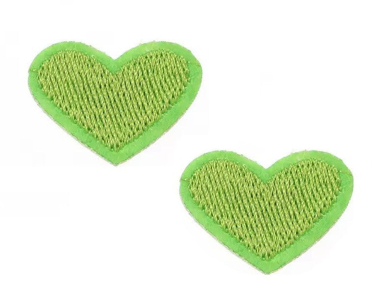 2 Green Heart Patches Iron On Sew On Hearts Patch Embroidered Applique Badges