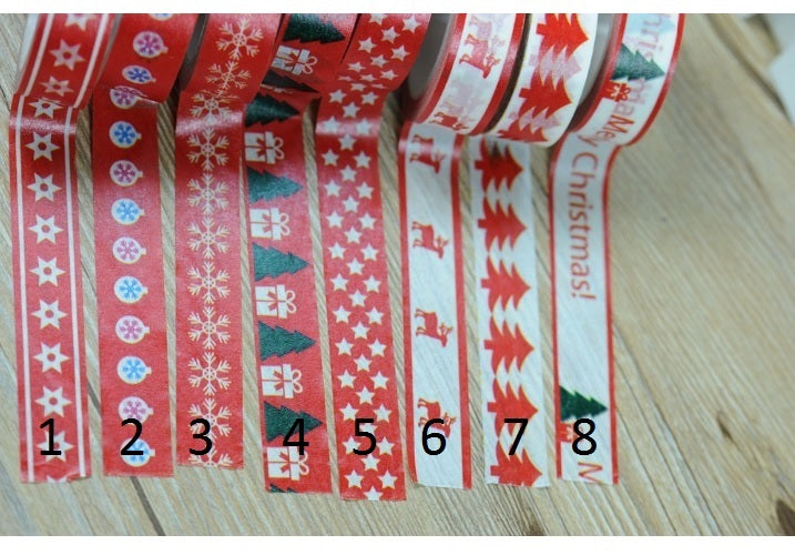 Christmas Decorative Adhesive Washi Tape - Reindeer Present Tree Design 10M - Red 7 - Red Trees
