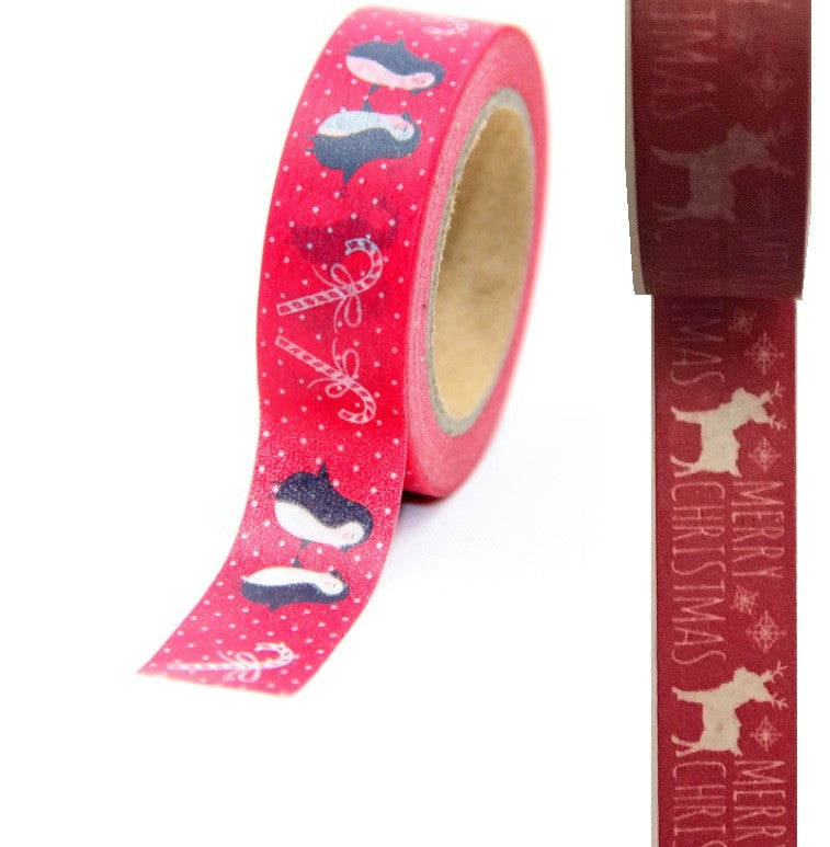 Reindeer Penguin Red Christmas Wrap Tape Wrapping Paper Adhesive Washi Tape